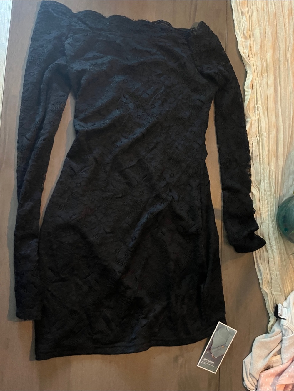 Black Lace Off-Shoulder Long Sleeve Dress -